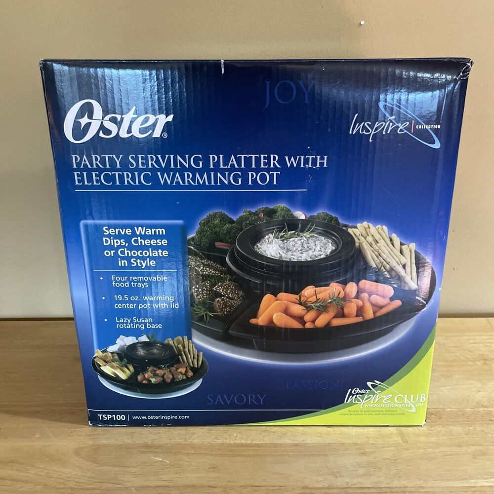NEW Oster Party Serving Platter ELECTRIC Warming Pot, Rotating, Removable Trays